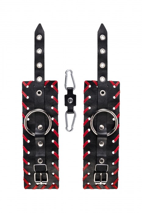 Черно-красные наручники из натуральной кожи - Pecado - купить с доставкой в Томске