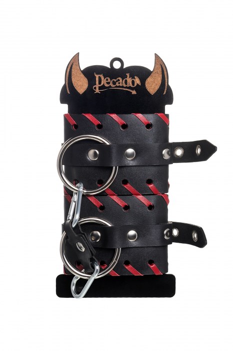 Черно-красные наручники из натуральной кожи - Pecado - купить с доставкой в Томске