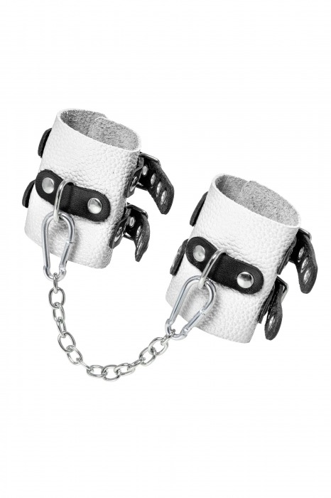 Бело-черные наручники с двумя ремешками и люверсами - Pecado - купить с доставкой в Томске