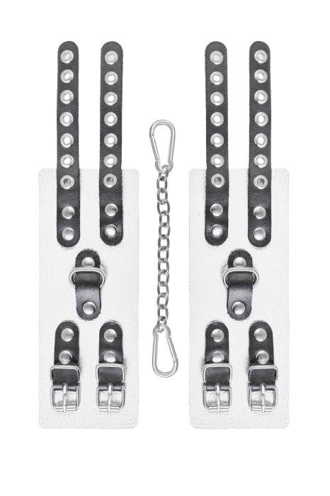 Бело-черные наручники с двумя ремешками и люверсами - Pecado - купить с доставкой в Томске