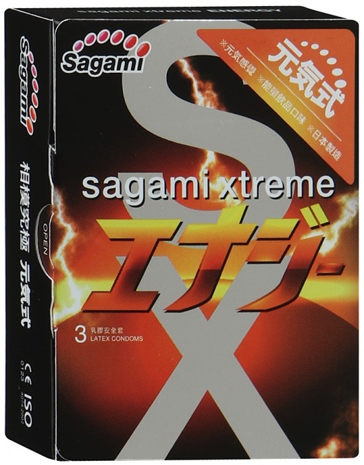 Презервативы Sagami Xtreme ENERGY с ароматом энергетика - 3 шт. - Sagami - купить с доставкой в Томске