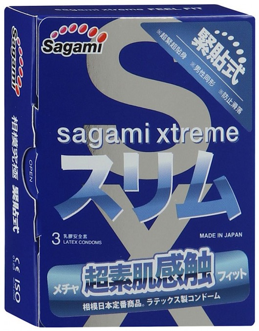 Розовые презервативы Sagami Xtreme FEEL FIT 3D - 3 шт. - Sagami - купить с доставкой в Томске