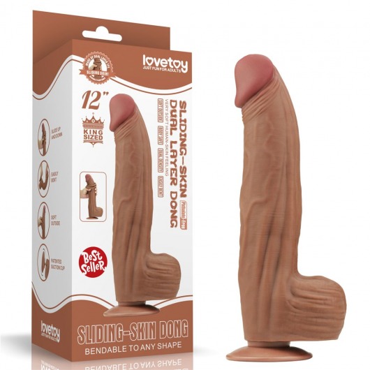 Коричневый фаллоимитатор 12 King Sized Sliding Skin Dual Layer Dong - 31 см. - Lovetoy