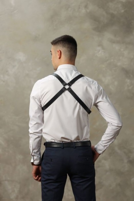 Черная мужская кожаная портупея №4 - БДСМ Арсенал - купить с доставкой в Томске