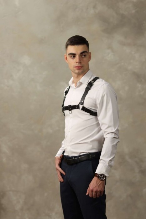 Черная мужская кожаная портупея №4 - БДСМ Арсенал - купить с доставкой в Томске