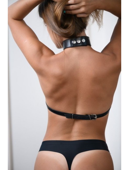 Черная кожаная сбруя с ошейником plus size из нежной кожи - БДСМ Арсенал - купить с доставкой в Томске