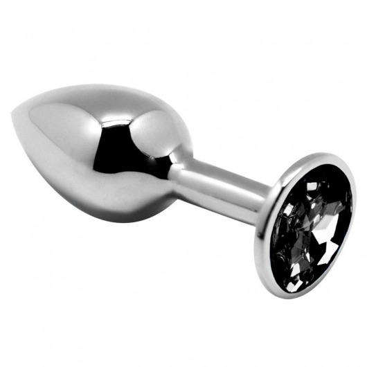 Серебристая анальная втулка с черным кристаллом Mini Metal Butt Plug Size M - 8 см. - Adrien Lastic