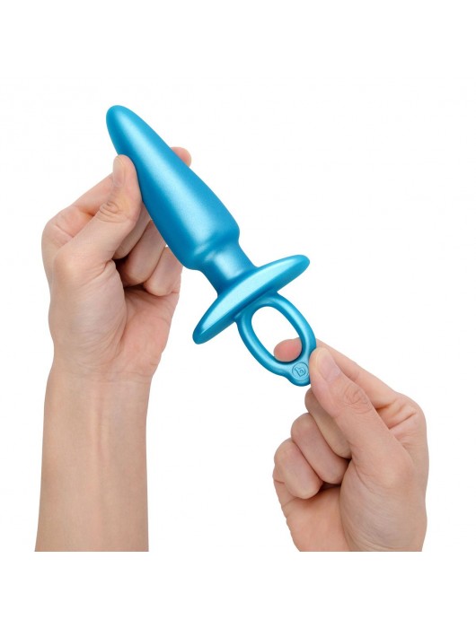 Голубая анальная пробка с кольцом Sleek Tapered Silicone Plug - 15 см. - b-Vibe