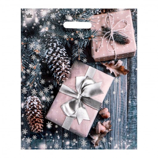 Новогодний пакет с принтом в виде подарков и вырубной ручкой (45х38 см) - Сима-Ленд - купить с доставкой в Томске