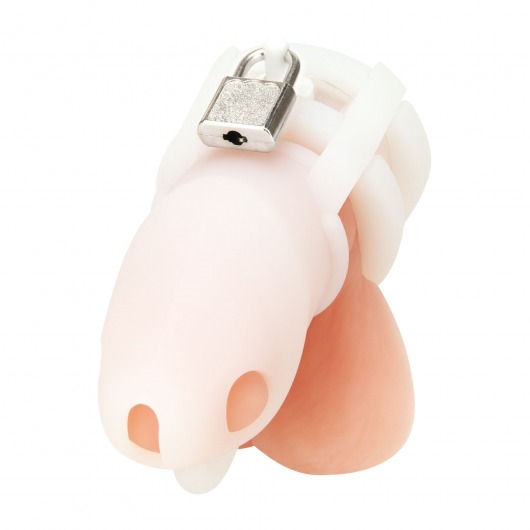 Белая клетка для пениса Silicone Small 2 in Cock Cage With Ball Divider - BlueLine - купить с доставкой в Томске