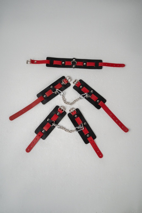 Черно-красный набор фиксаций: наручники, оковы и ошейник - Crazy Handmade - купить с доставкой в Томске