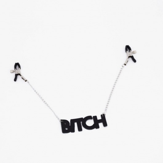 Зажимы на соски с кожаной подвеской Bitch - Crazy Handmade - купить с доставкой в Томске