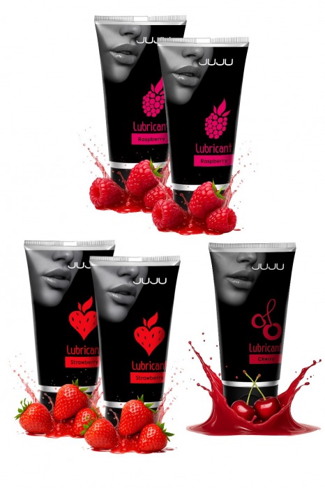 Набор из 5 съедобных лубрикантов JUJU (клубника х 2, малина х 2, вишня) - JuJu - купить с доставкой в Томске Набор из 5 съедобных лубрикантов JUJU (клубника х 2, малина х 2, вишня) - JuJu - купить с доставкой в Томске