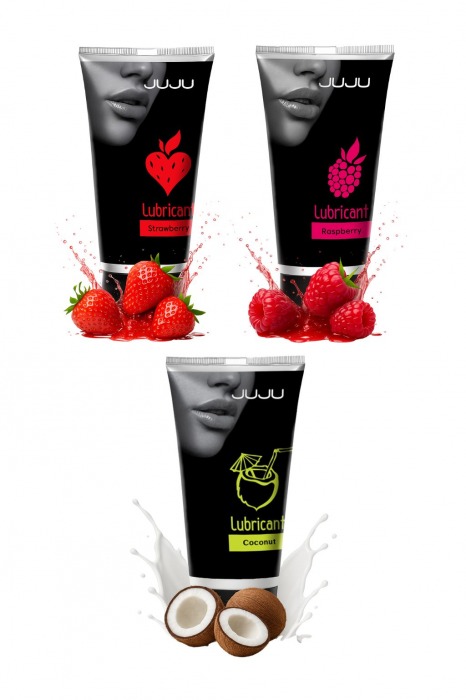 Набор из 3 съедобных лубрикантов JUJU (клубника, малина, кокос) - JuJu - купить с доставкой в Томске Набор из 3 съедобных лубрикантов JUJU (клубника, малина, кокос) - JuJu - купить с доставкой в Томске