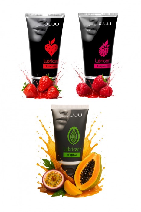 Набор из 3 съедобных лубрикантов JUJU (клубника, малина, тропические фрукты) - JuJu - купить с доставкой в Томске Набор из 3 съедобных лубрикантов JUJU (клубника, малина, тропические фрукты) - JuJu - купить с доставкой в Томске