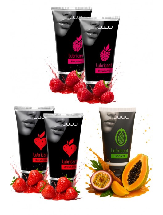 Набор из 5 съедобных лубрикантов JUJU (клубника х 2, малина х 2, тропические фрукты) - JuJu - купить с доставкой в Томске