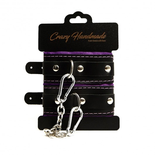 Черно-фиолетовые скругленные наручники с мягкой подкладкой - Crazy Handmade - купить с доставкой в Томске Черно-фиолетовые скругленные наручники с мягкой подкладкой - Crazy Handmade - купить с доставкой в Томске