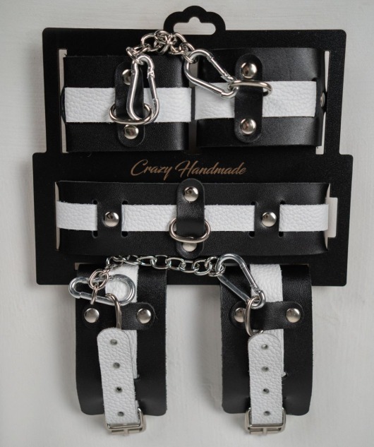 Набор фиксаторов из черной и белой натуральной кожи - Crazy Handmade - купить с доставкой в Томске Набор фиксаторов из черной и белой натуральной кожи - Crazy Handmade - купить с доставкой в Томске