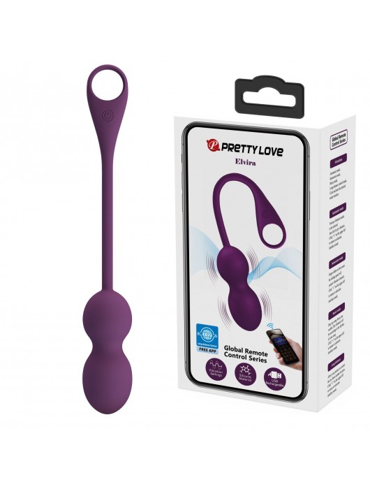 Фиолетовые вагинальные шарики Elvira с управлением через смартфон - Baile