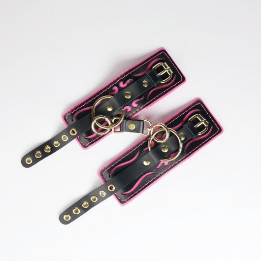 Черные кожаные наручники с розовой строчкой - Crazy Handmade - купить с доставкой в Томске Черные кожаные наручники с розовой строчкой - Crazy Handmade - купить с доставкой в Томске