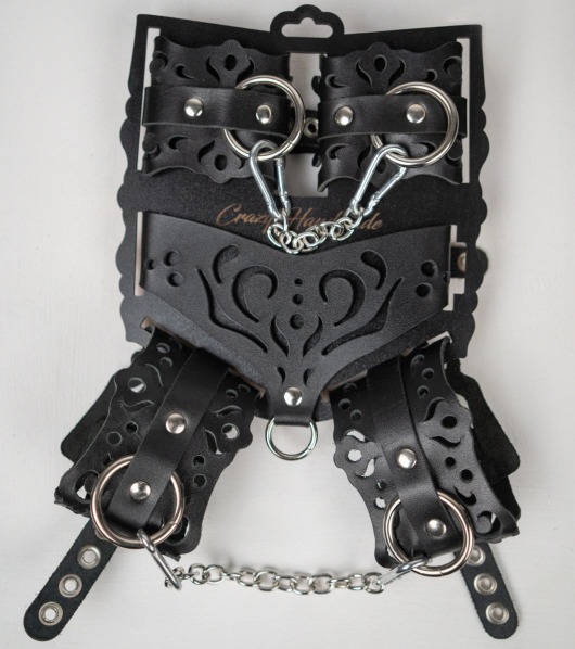 Черный ажурный кожаный набор фиксаций - Crazy Handmade - купить с доставкой в Томске Черный ажурный кожаный набор фиксаций - Crazy Handmade - купить с доставкой в Томске