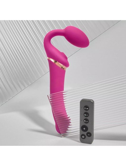 Ярко-розовый безремневой страпон Multi Orgasm Bendable Strap-On size XL с клиторальной стимуляцией - Strap-on-me - купить с доставкой в Томске