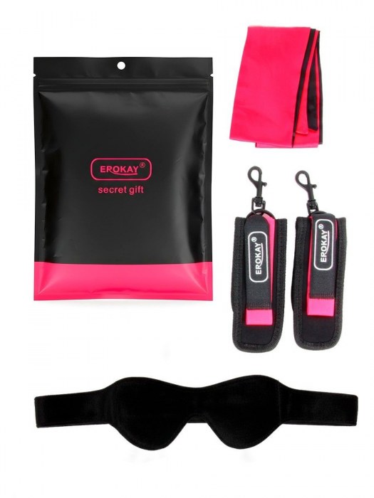 Черно-розовый эротический набор: маска, наручники и повязка - Erokay - купить с доставкой в Томске