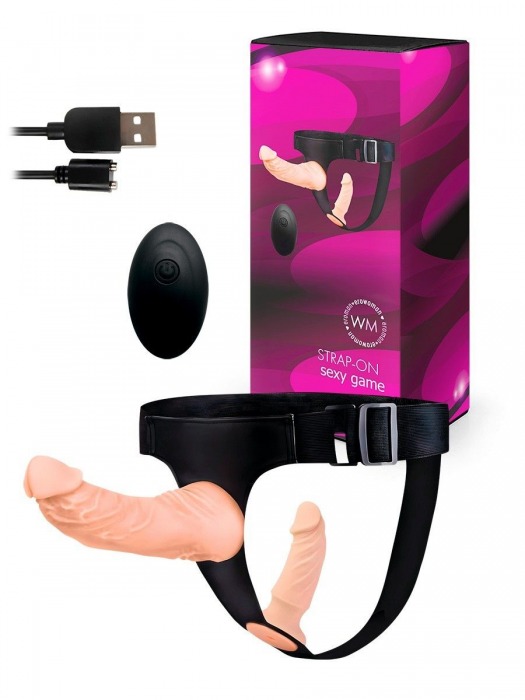 Женский страпон с 2 насадками, вибрацией и пультом ДУ - Erowoman-Eroman - купить с доставкой в Томске