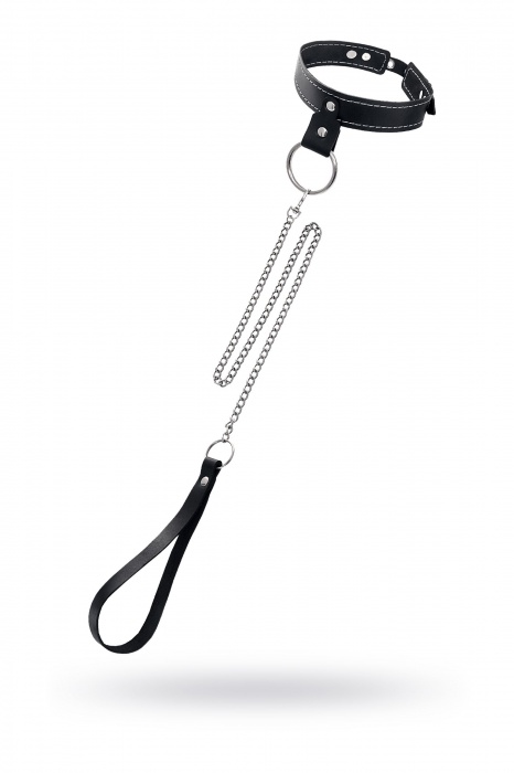 Черный узкий однослойный ошейник с серебристым поводком-цепочкой - Pecado - купить с доставкой в Томске