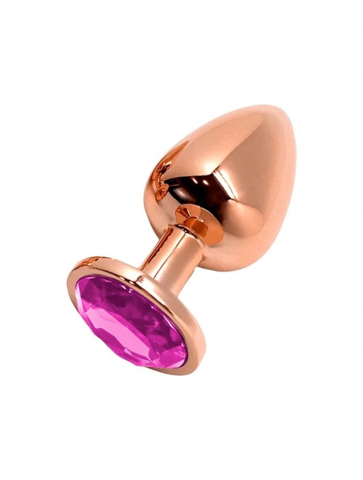 Золотистая анальная втулка Wooomy Tralalo M с розовым кристаллом - 8 см. - Adrien Lastic