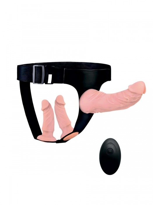 Женский страпон с 3 насадками и вибрацией - Erowoman-Eroman - купить с доставкой в Томске