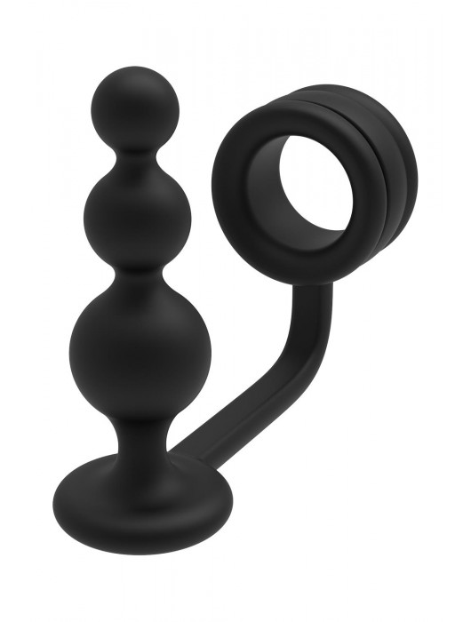 Черное эрекционное кольцо с анальной елочкой Cockring With Beaded Anal Plug - Dream Toys - в Томске купить с доставкой