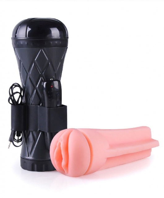 Телесный мастурбатор-вагина в черной колбе с вибрацией - Boys of Toys - в Томске купить с доставкой