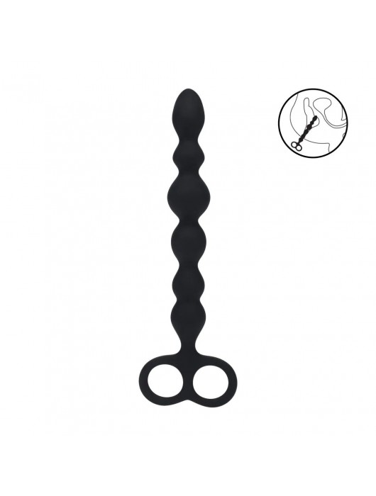 Черная анальная цепочка Beaded Silicone Anal Probe with Double Loop - 24 см. - Shots Media BV