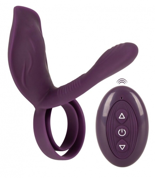 Фиолетовая насадка на член с клиторальным отростком и пультом ДУ RC Couple’s Vibrator 2 - Orion - в Томске купить с доставкой