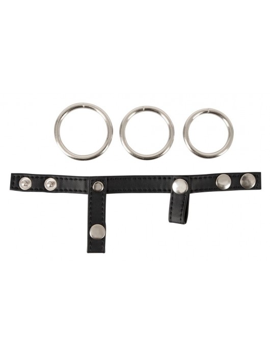 Подхват для мошонки с 3 съемными эрекционными кольцами Leder-Riemen - Orion - в Томске купить с доставкой