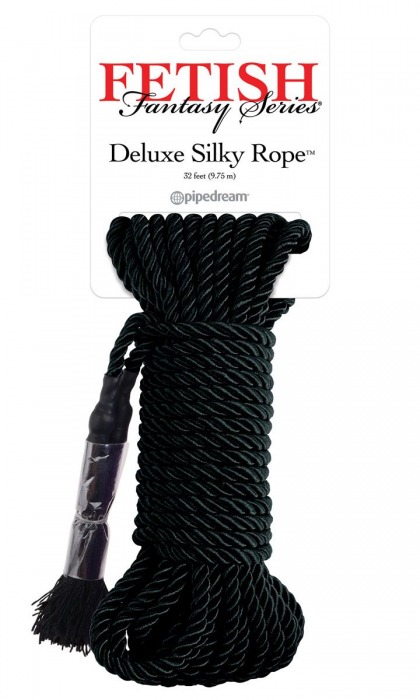 Черная веревка для фиксации Deluxe Silky Rope - 9,75 м. - Pipedream - купить с доставкой в Томске