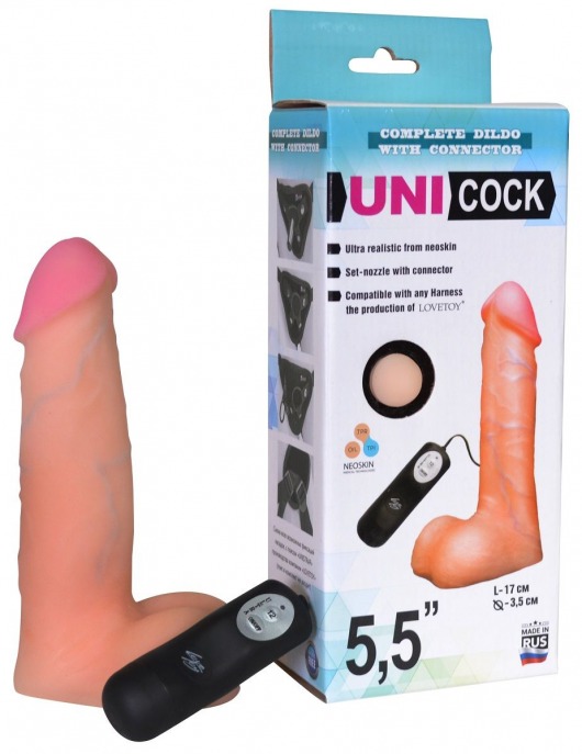 Фаллическая насадка Харнесс UNICOCK 5,5  с вибрацией - 17 см. - LOVETOY (А-Полимер) - купить с доставкой в Томске