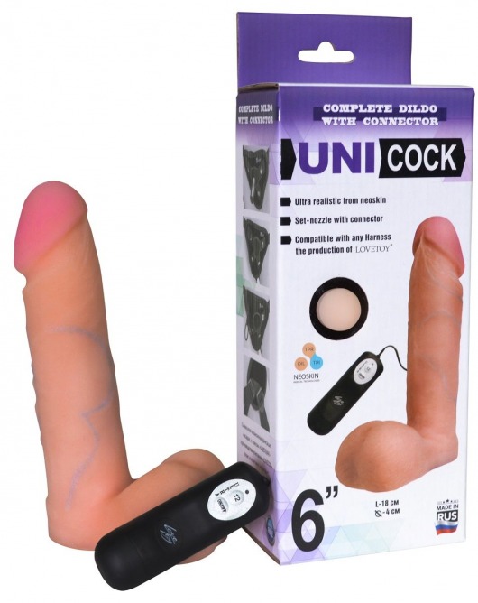 Фаллическая насадка Харнесс UNICOCK 6  с вибрацией - 18 см. - LOVETOY (А-Полимер) - купить с доставкой в Томске