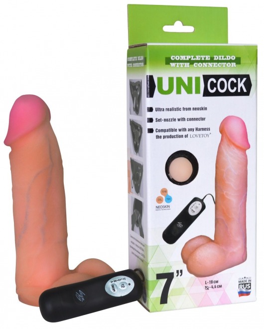 Фаллическая насадка Харнесс UNICOCK 7  с вибрацией - 19 см. - LOVETOY (А-Полимер) - купить с доставкой в Томске