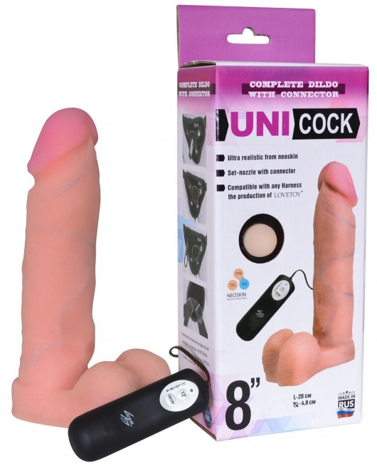Фаллическая насадка Харнесс UNICOCK 8  с вибрацией - 20 см. - LOVETOY (А-Полимер) - купить с доставкой в Томске