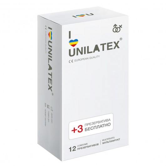 Разноцветные ароматизированные презервативы Unilatex Multifruit  - 12 шт. + 3 шт. в подарок - Unilatex - купить с доставкой в Томске