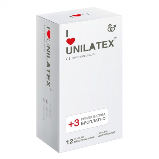 Ультратонкие презервативы Unilatex Ultra Thin - 12 шт. + 3 шт. в подарок - Unilatex - купить с доставкой в Томске