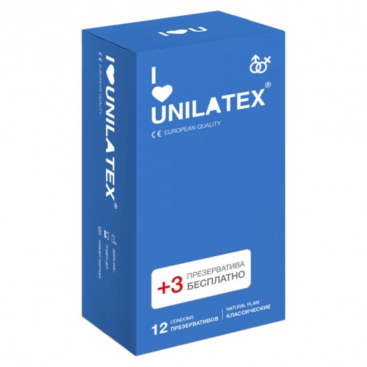 Классические презервативы Unilatex Natural Plain - 12 шт. + 3 шт. в подарок - Unilatex - купить с доставкой в Томске
