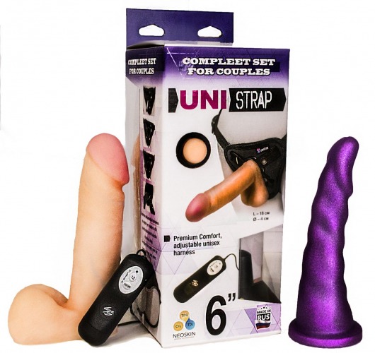 Вибрострапон с двумя насадками UniStrap - 18 и 18 см. - LOVETOY (А-Полимер) - купить с доставкой в Томске