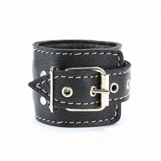 Чёрные кожаные наручники с крупной строчкой - БДСМ Арсенал - купить с доставкой в Томске