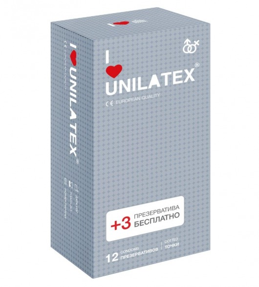 Презервативы с точками Unilatex Dotted - 12 шт. + 3 шт. в подарок - Unilatex - купить с доставкой в Томске