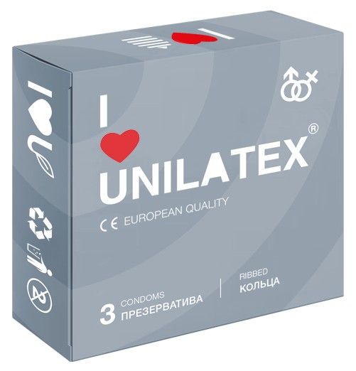 Презервативы с рёбрами Unilatex Ribbed - 3 шт. - Unilatex - купить с доставкой в Томске