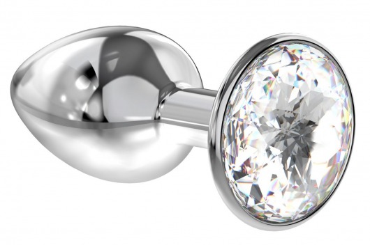 Малая серебристая анальная пробка Diamond Clear Sparkle Small с прозрачным кристаллом - 7 см. - Lola Games - купить с доставкой в Томске