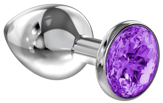 Малая серебристая анальная пробка Diamond Purple Sparkle Small с фиолетовым кристаллом - 7 см. - Lola Games - купить с доставкой в Томске